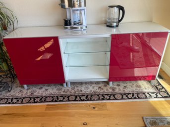 Red And White Ikea Besta Sideboard