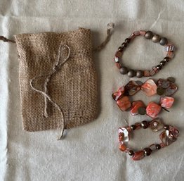 3 Mother Of Pearl And Abalone Bead Bracelets