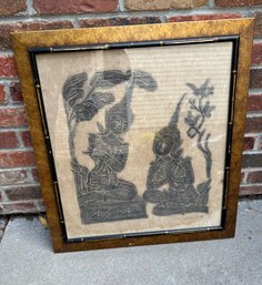 Vintage Thai Temple Charcoal Rubbing Framed