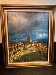 Vintage Framed Oil Painting Of Segovia Spain