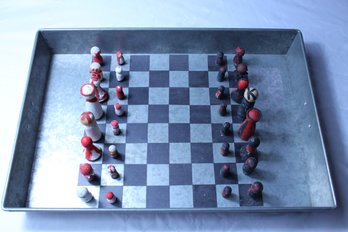 Magnetic Chess Set, Wood On Tin
