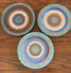 Native American Navajo Pottery 3-Set Plates 8' Signed Carmelita Billy Dennison