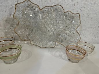 Compartment Glass Dish And 4 Glass Bowls