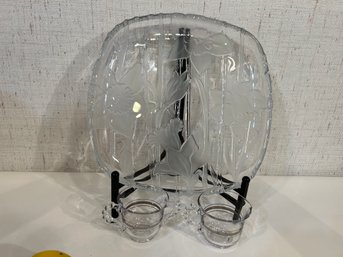 Vintage Crystal Clear Studios Square Platter And A Cream And Sugar Set