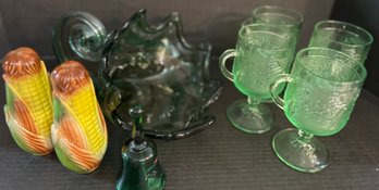 Assortment Of Green:  4 Tiara Drinking Glasses, Corn Salt And Peppep