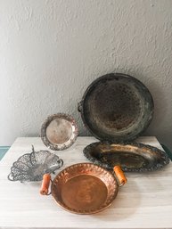 Five Assorted Metal Plates Or Wall Decor