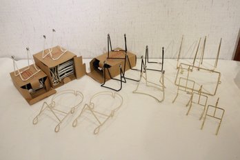 Large Lot Of Metal, Rubber Plate Stands, Easels