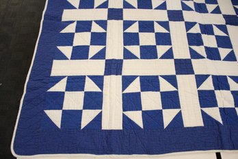 Antique Hand Made Blue And White Quilt