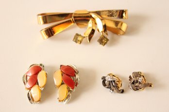 Sterling Pin With 925 Sterling Earrings And Lucite Earrings