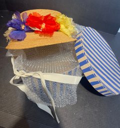 Vintage Hat 8 -straw Hat With Faux Flowers