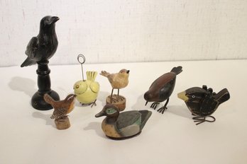 7 Folk Art Carved Wooden Bird Figures