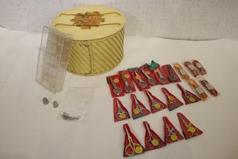 Vintage Sewing Basket, Tweezers, Thread Snips, Embroidery Scissors
