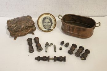 Antique Metal Pieces, Jewelry Casket, Vintage Frame, Copper Planter, Metal Finials