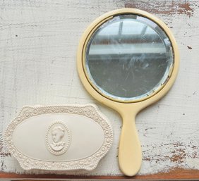 Vintage Mirror And Vanity Box Combo