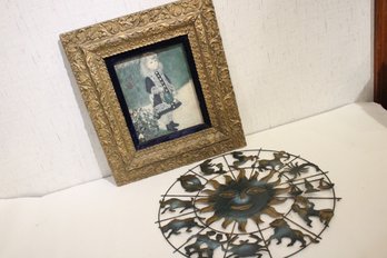 Renoir Print, Ornate Gold Frame, Metal Zodiac Sun Sign