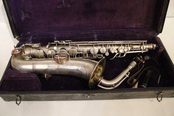 Antique C.g. Conn New Wonder II Alto Saxophone, Silver Plated