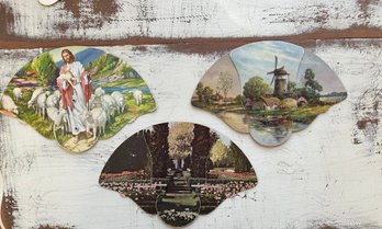Set Of 3 Vintage 1940s Collapsible Paper Church Fan