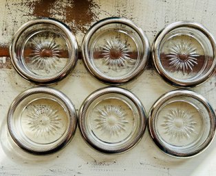 Italian Vintage Leonard Glass Silver Plated Coaters