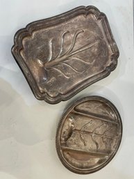 2 Large Silver, Copper Trays