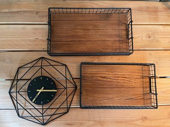 Rustic Wire Clock And Trays