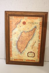 Cozumel Island Map, Carved Wood 25' X 18' Frame