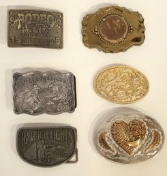 6 Large Ornate Western Belt Buckles, 1975 NFR, Handcrafted German Silver And Brass