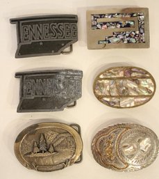 6 Large Belt Buckles, Mother Of Pearl, Alpaca Silver, Wil-Aren Originals