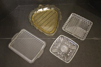 An Antique Leaf Tray With 3 Other Vintage Glass Trays