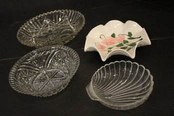 4 Vintage Decorative Dishes, 1 Glass Fruit Platter, 1 Crystal Serving Bowl, 1 Glass Shell Bowl, 1 Ceramic