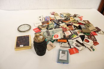 Vintage Tabletop Cigarette Lighter, Faux Tortoiseshell Case, Leonard Silver-plated Coaster, Vintage Matches