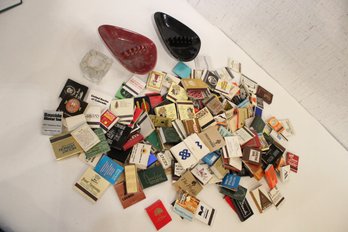 2 Vintage Anholt Ashtrays From Denver, Vintage Matches, Glass Inkwell