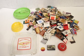 Art Deco Portable Ash Tray, Vintage Matches, Motorcycle Lighter, 2 Ashtrays