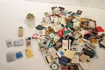 Vintage Glass Table Lighter, 6 Vintage Lighters, 1 Gold Toned Case, Vintage Matches