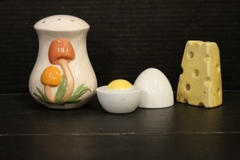 Vintage Mushroom, Egg, Cheese, Salt And Pepper Shakers