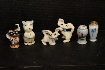 Vintage Ceramic Hand Painted Shakers, Bunny, Owl, Pig Shakers