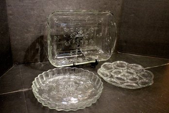 Anchor Hocking Lasagna Dish, Quiche Pan, Deviled Egg Plate