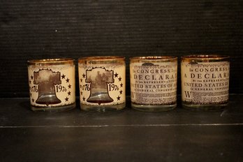 4 Vintage Bicentennial Gold-rimmed Rocks Glasses