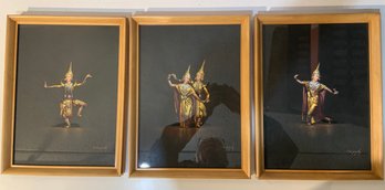 Triptic Of  Original Paintings Of Thai Dancers