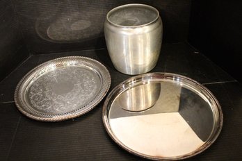 WM Rodgers Silver Plated Tray, Mid-century Modern Kromex Spun Aluminum Canister