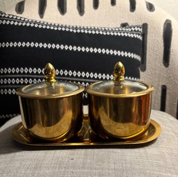 Polished Brass Colored Metal Condiment Set