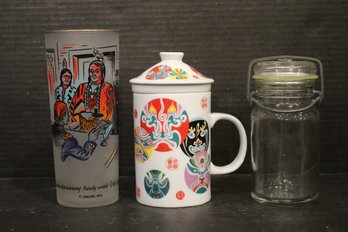 Libbey Glass Colorado Rush To The Rockies Centennial Cup, Chinese Porcelain Tea Infuser, Jar