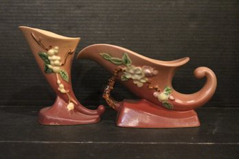 Roseville Pottery 'Snowberry' Cornucopia Vases