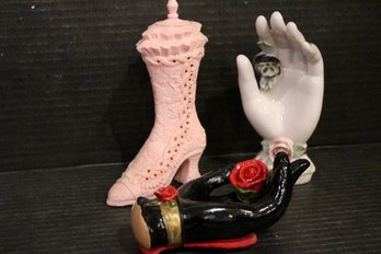 Avon Frilly Boot, 2 Bone China Hand Trinket Holder
