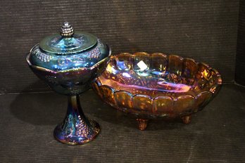 Indiana Glass Iridescent, Candy Dish, Oval Fruit Bowl