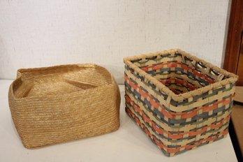 1 Wicker Basket, 1 Fabric Woven Basket