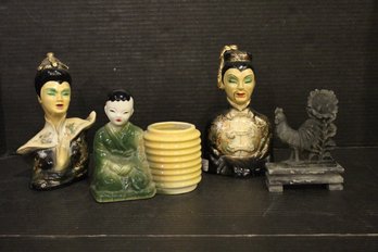 Chinese Busts, Ceramic Figure, Jade Rooster