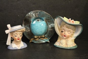 Vintage Napco Lady Vases, MCM Hat Planter