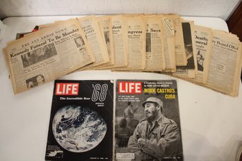 2 Vintage Life Magazines, Vintage JFK Related Newspapers