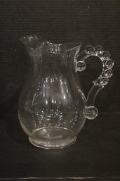 Vintage Glass Imperial Candlewick Water Pitcher With Beaded Glass Handle 9' Tall