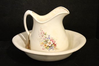 Floral Vintage Pitcher And Wash Basin